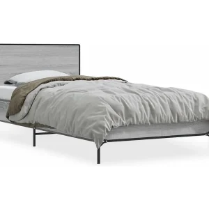 Bedframe bewerkt hout en metaal grijs sonoma eiken 75×190 cm Bedframe bewerkt hout en metaal grijs sonoma eiken 75×190 cm