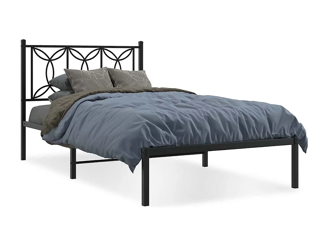 Bedframe met hoofdbord metaal zwart 107x203 cm