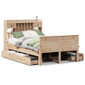 Bed met boekenkast zonder matras massief grenenhout 135×190 cm