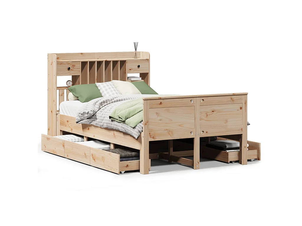 Bed met boekenkast zonder matras massief grenenhout 135x190 cm