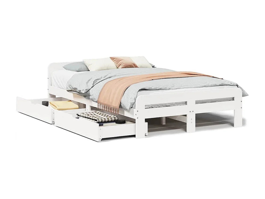 Bedframe zonder matras massief grenenhout wit 135x190 cm