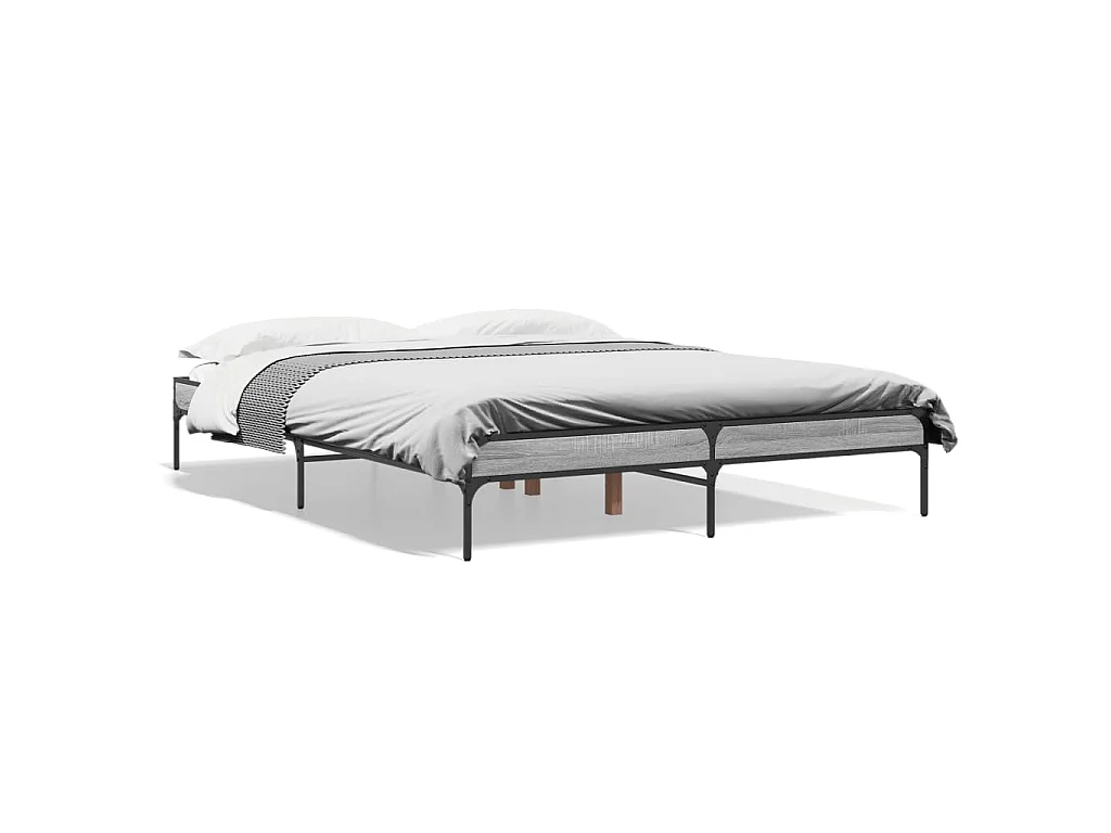 Bedframe bewerkt hout metaal grijs sonoma eiken 140x200 cm