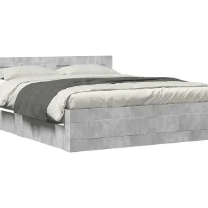 Bedframe met hoofdeinde bewerkt hout betongrijs 150×200 cm Bedframe met hoofdeinde bewerkt hout betongrijs 150×200 cm