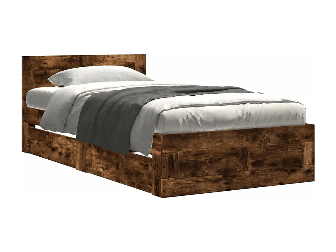 Bedframe met hoofdbord bewerkt hout gerookt eiken 75x190 cm
