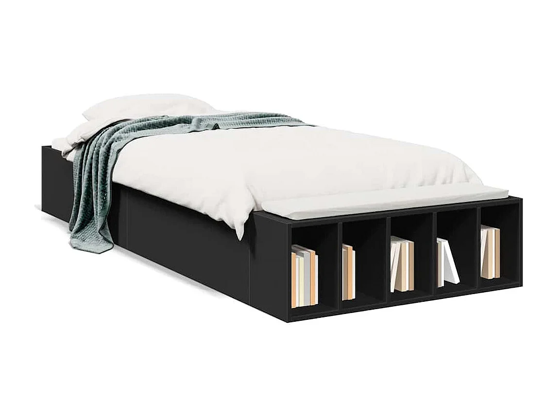Bedframe bewerkt hout zwart 90x190 cm