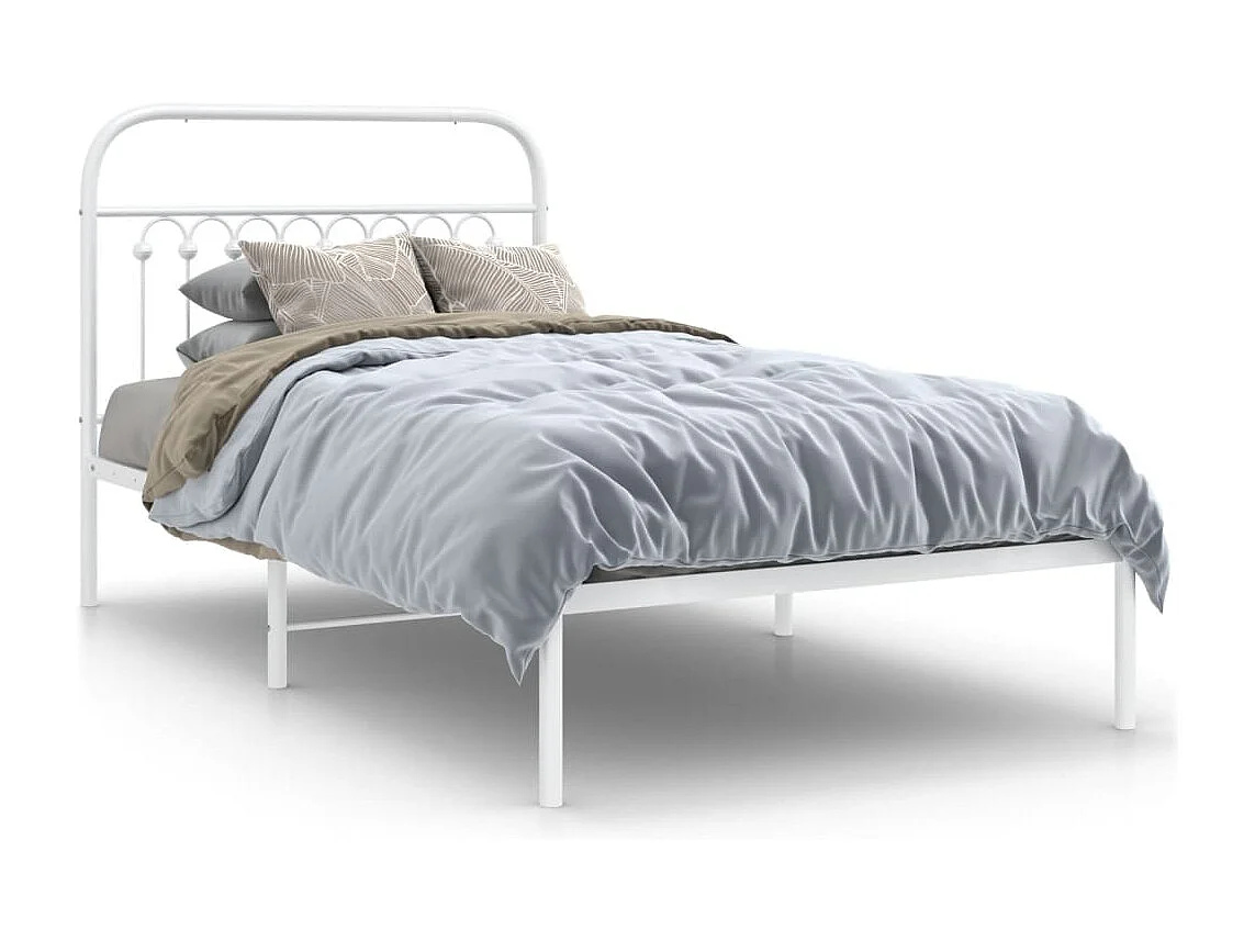 Bedframe met hoofdbord metaal wit 100x190 cm