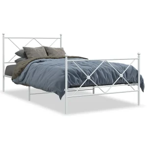 Bedframe met hoofd- en voeteneinde metaal wit 100×200 cm Bedframe met hoofd- en voeteneinde metaal wit 100×200 cm