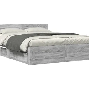 Bedframe met hoofdeinde bewerkt hout grijs sonoma 160×200 cm Bedframe met hoofdeinde bewerkt hout grijs sonoma 160×200 cm