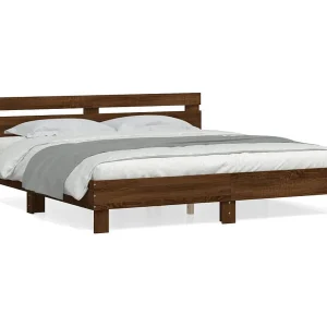Bedframe met hoofdeinde bewerkt hout bruineikenkleur 200×200 cm