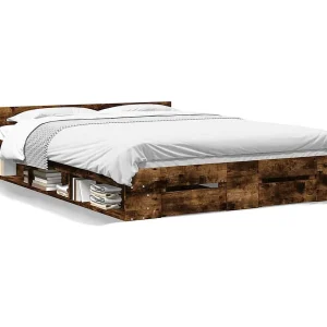 Bedframe met lades bewerkt hout gerookt eikenkleurig 140×190 cm Bedframe met lades bewerkt hout gerookt eikenkleurig 140×190 cm
