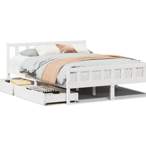 Bedframe zonder matras massief grenenhout wit 150×200 cm