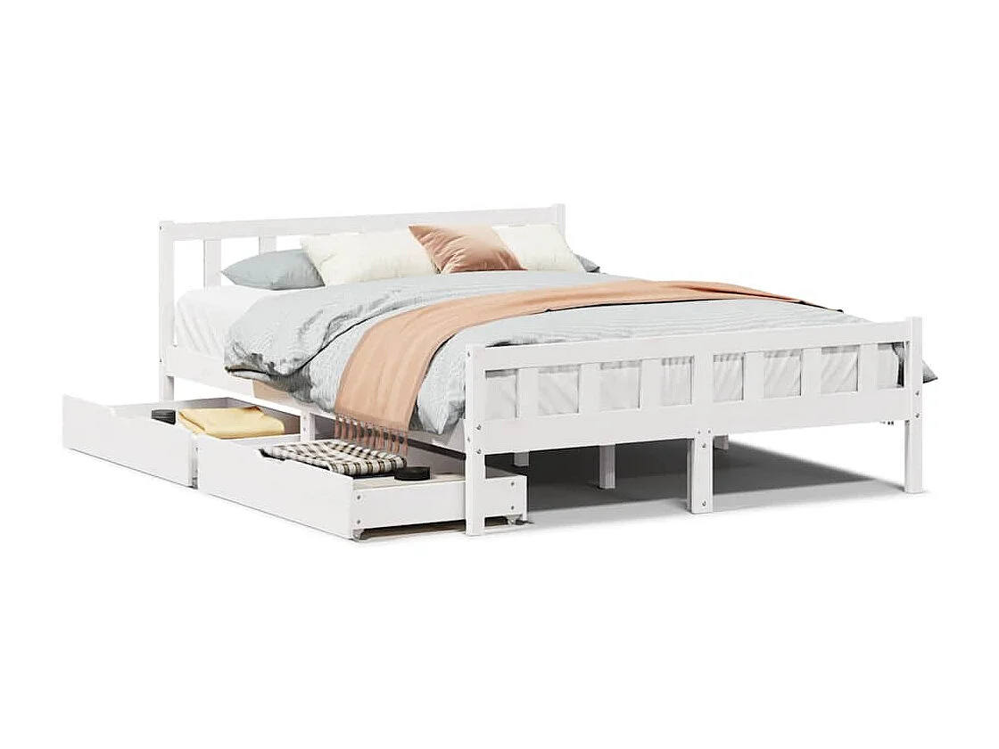Bedframe zonder matras massief grenenhout wit 150x200 cm