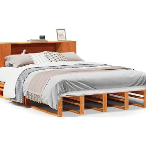 Bed met boekenkast zonder matras hout wasbruin 150×200 cm Bed met boekenkast zonder matras hout wasbruin 150×200 cm