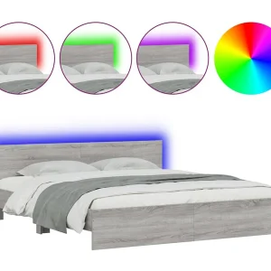 Bedframe met hoofdeinde en LED grijs sonoma eiken 200×200 cm Bedframe met hoofdeinde en LED grijs sonoma eiken 200×200 cm