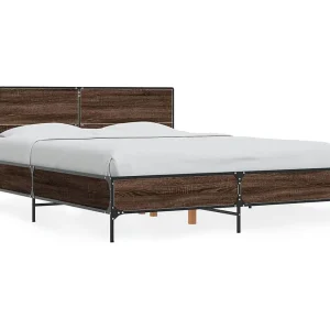 Bedframe bewerkt hout metaal bruin eikenkleur 140×190 cm Bedframe bewerkt hout metaal bruin eikenkleur 140×190 cm