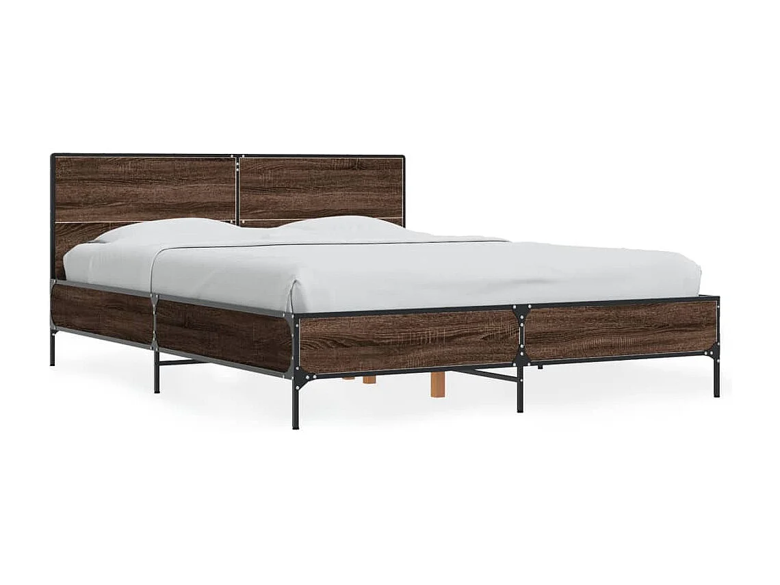 Bedframe bewerkt hout metaal bruin eikenkleur 140x190 cm