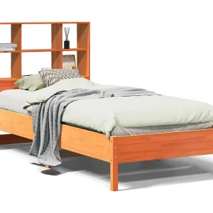 Bed met boekenkast zonder matras grenenhout wasbruin 100×200 cm