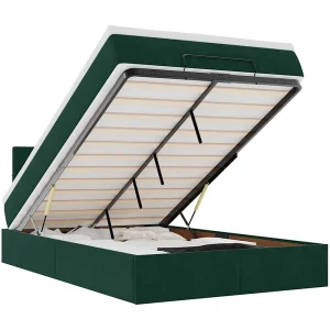 Bed poef met matras en LED's 120×190 cm fluweel donkergroen Bed poef met matras en LED's 120×190 cm fluweel donkergroen