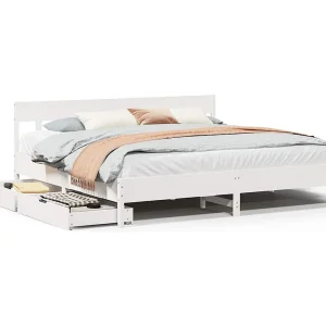 Bedframe zonder matras massief grenenhout wit 180×200 cm