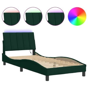 Bedframe met LED zonder matras "Hanko" fluweel donkergroen 90×190 cm Bedframe met LED zonder matras "Hanko" fluweel donkergroen 90×190 cm