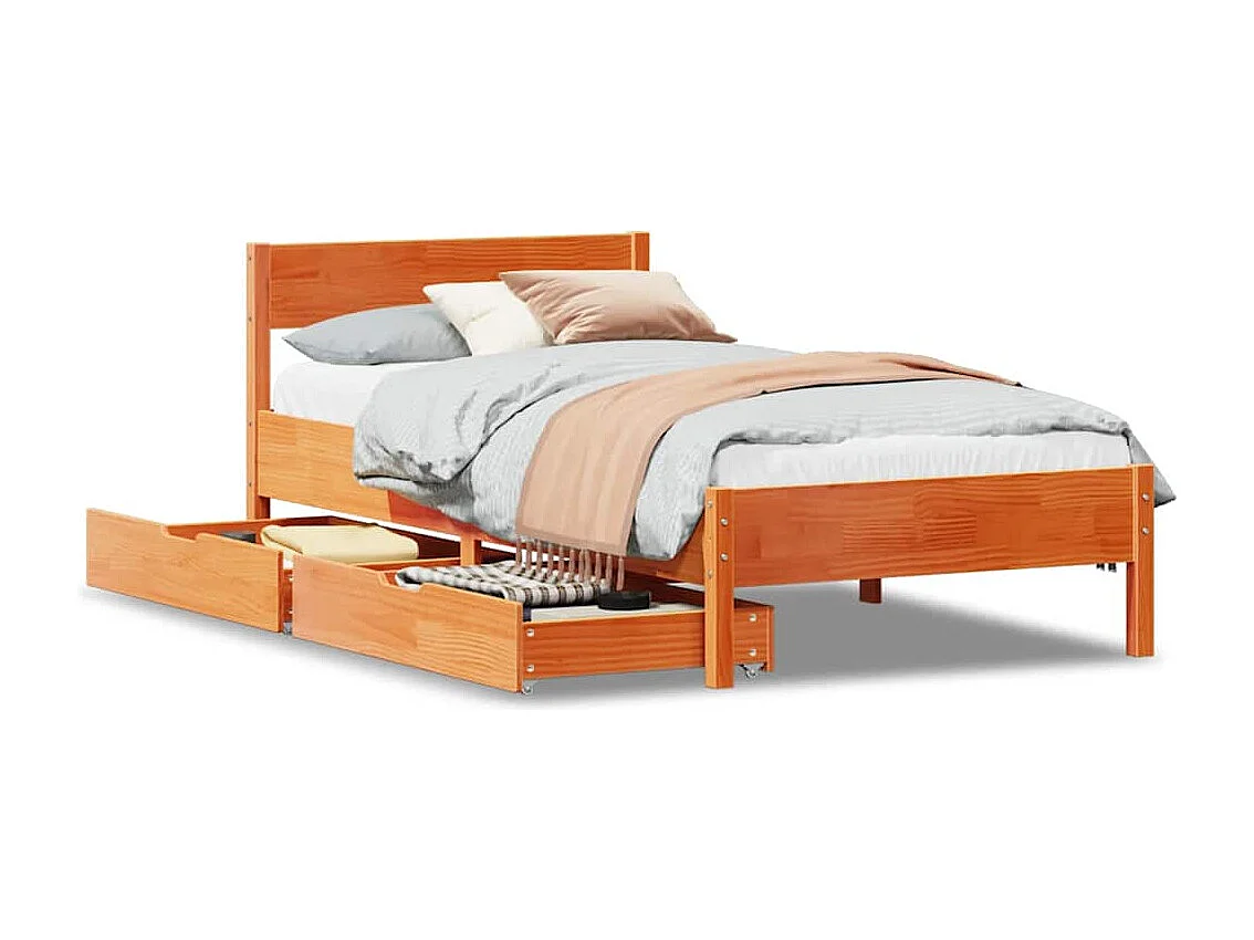 Bedframe zonder matras massief grenenhout wasbruin 90x200 cm