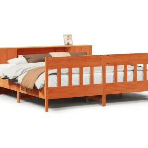 Bed met boekenkast zonder matras grenenhout wasbruin 200×200 cm Bed met boekenkast zonder matras grenenhout wasbruin 200×200 cm