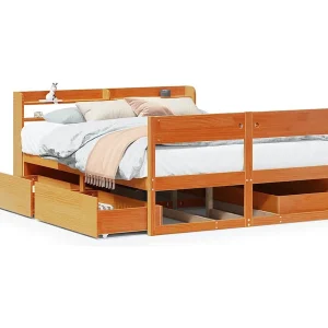 Bedframe zonder matras massief grenenhout wasbruin 150×200 cm Bedframe zonder matras massief grenenhout wasbruin 150×200 cm
