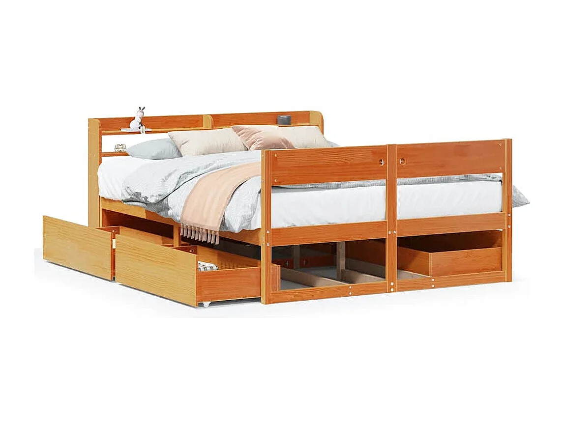 Bedframe zonder matras massief grenenhout wasbruin 150x200 cm