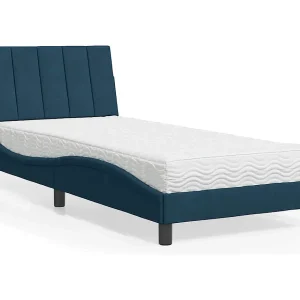 Bed met matras "Hanko" fluweel blauw 90×190 cm