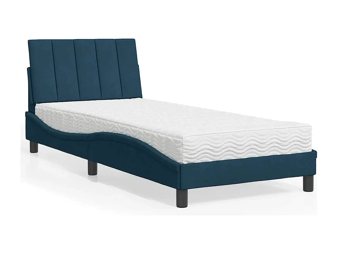 Bed met matras "Hanko" fluweel blauw 90x190 cm