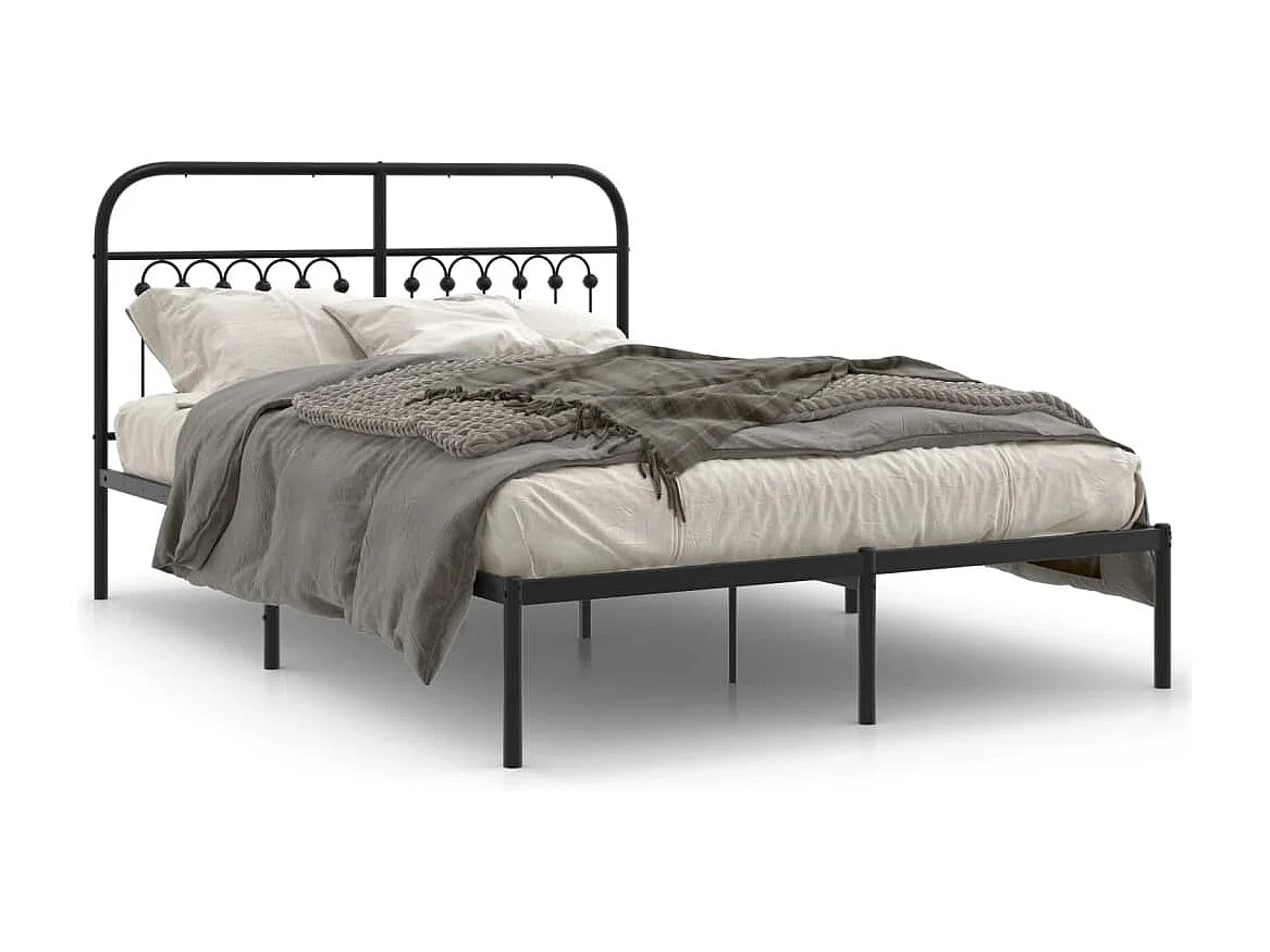Bedframe met hoofdbord metaal zwart 140x200 cm