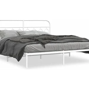 Bedframe met hoofdbord metaal wit 160×200 cm Bedframe met hoofdbord metaal wit 160×200 cm