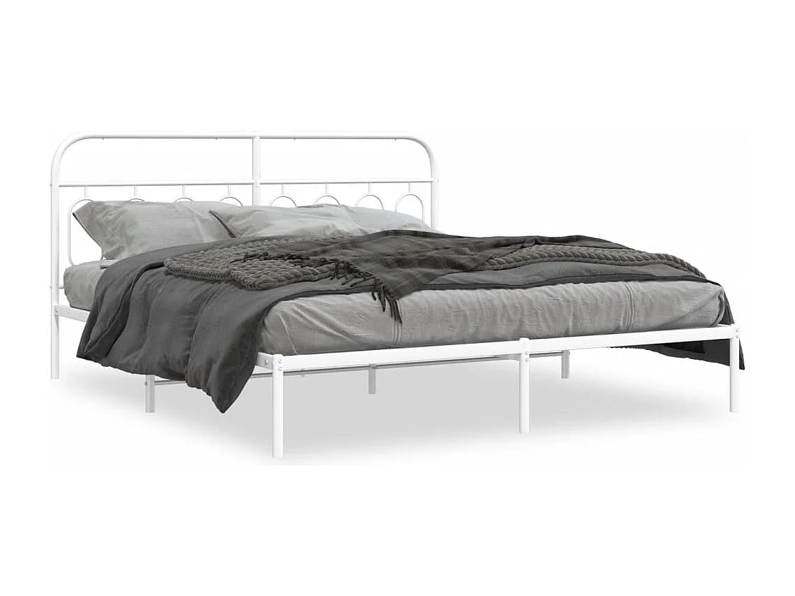 Bedframe met hoofdbord metaal wit 160x200 cm