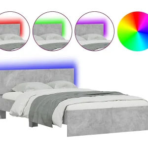 Bedframe met hoofdeinde en LED betongrijs 120×190 cm