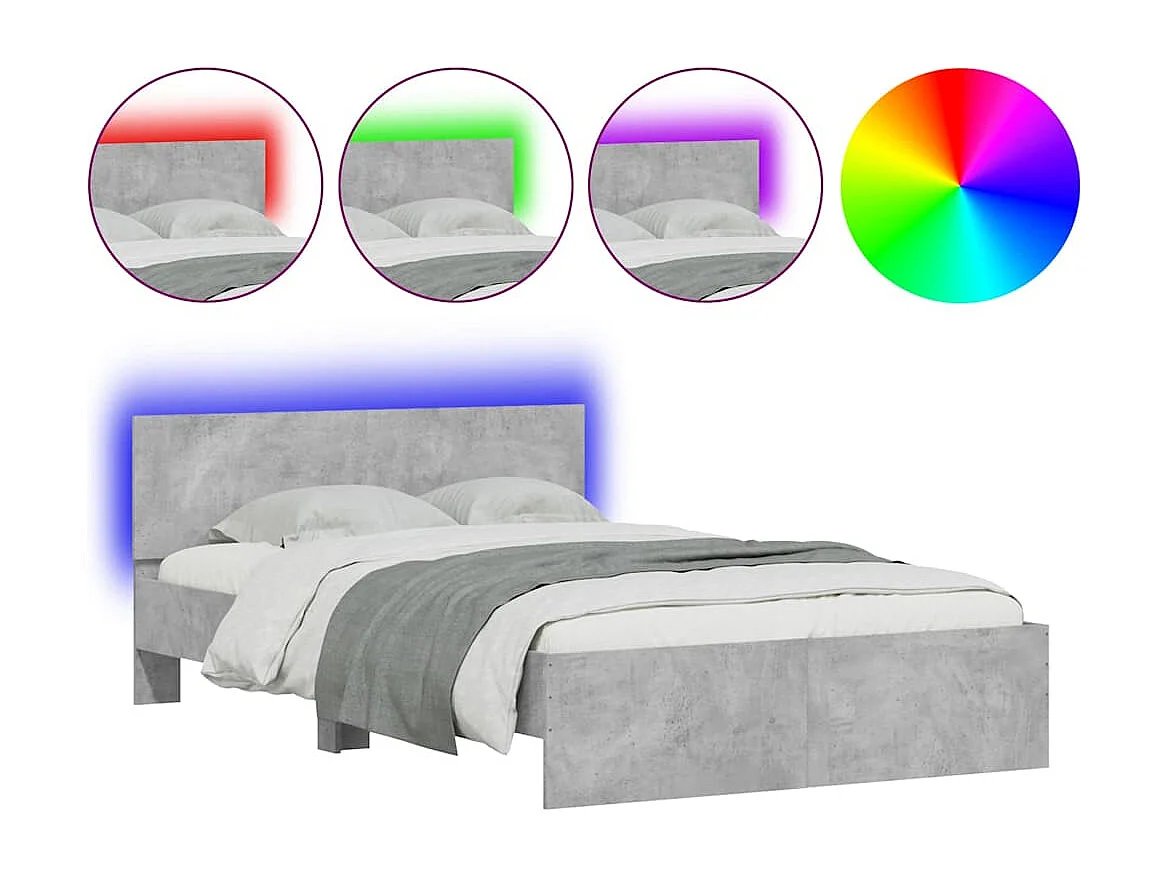 Bedframe met hoofdeinde en LED betongrijs 120x190 cm