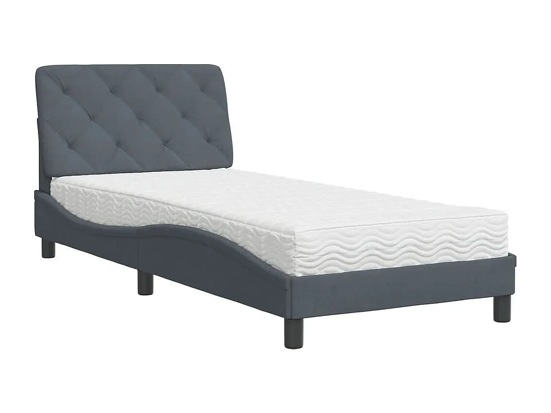 Bed met matras fluweel donkergrijs 90x190 cm