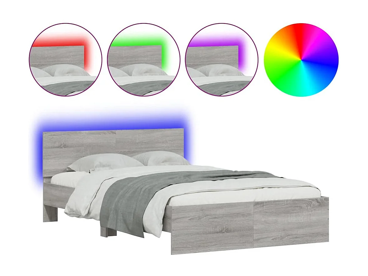 Bedframe met hoofdeinde en LED grijs sonoma eiken 140x190 cm