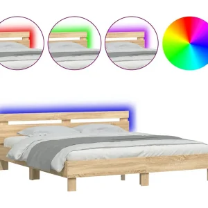 Bedframe met hoofdeinde en LED sonoma eikenkleurig 180×200 cm