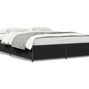 Bedframe LED bewerkt hout metaal zwart 140×190 cm Bedframe LED bewerkt hout metaal zwart 140×190 cm