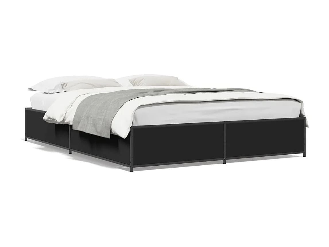 Bedframe LED bewerkt hout metaal zwart 140x190 cm