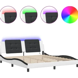 Bedframe met LED zonder matras "Zadar" wit en zwart 180×200 cm Bedframe met LED zonder matras "Zadar" wit en zwart 180×200 cm