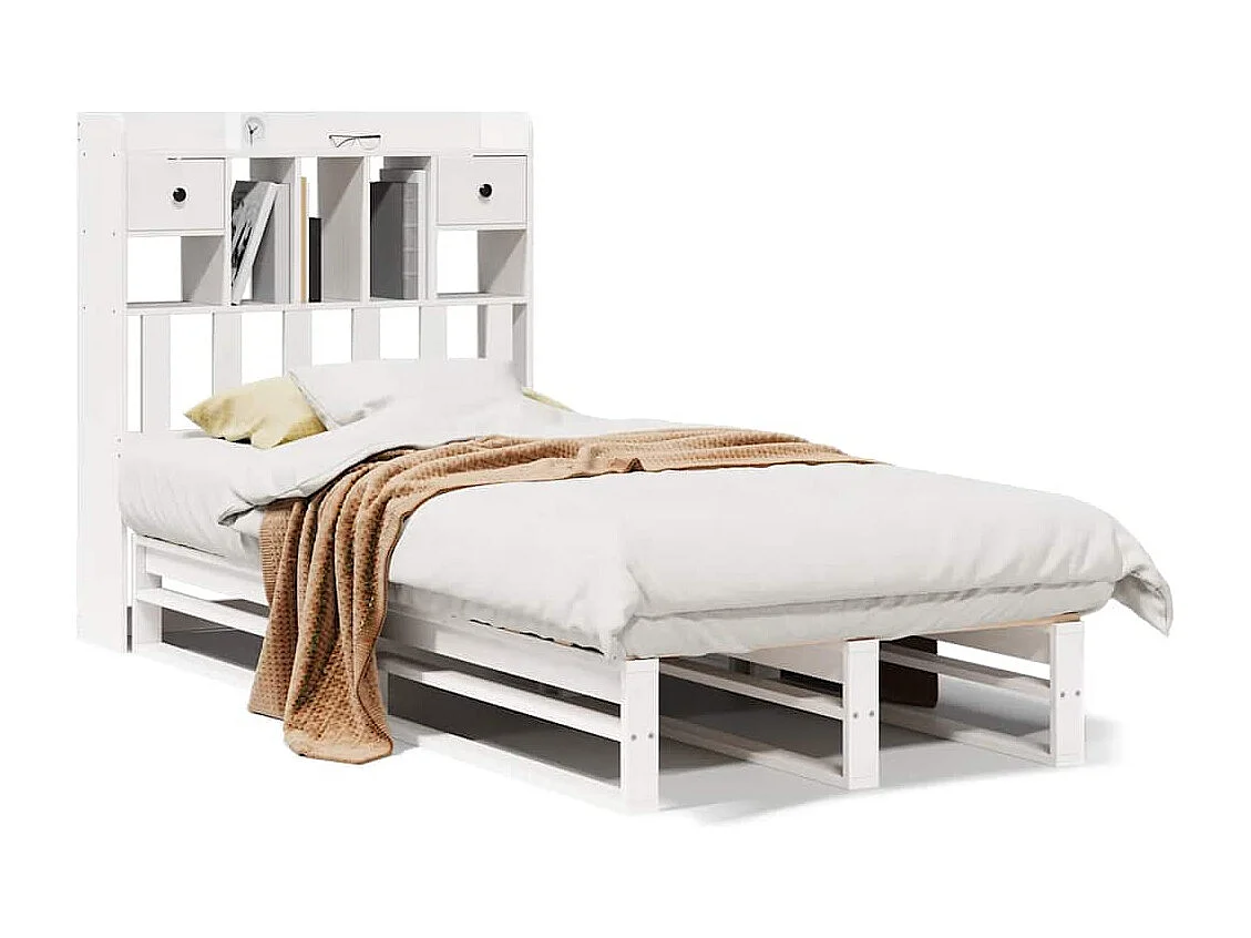 Bed met boekenkast zonder matras grenenhout wit 90x200 cm