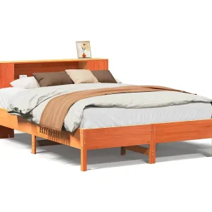 Bed met boekenkast zonder matras grenenhout wasbruin 140×200 cm Bed met boekenkast zonder matras grenenhout wasbruin 140×200 cm