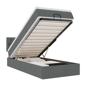 Bed poef met matras en LED's 90×200 cm stof donkergrijs Bed poef met matras en LED's 90×200 cm stof donkergrijs