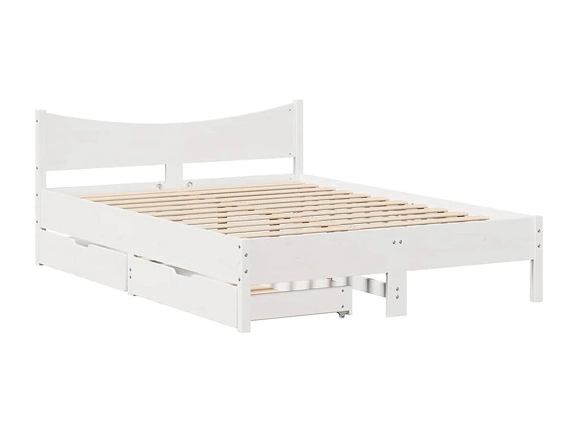 Bedframe met lades massief grenenhout wit 135x190 cm