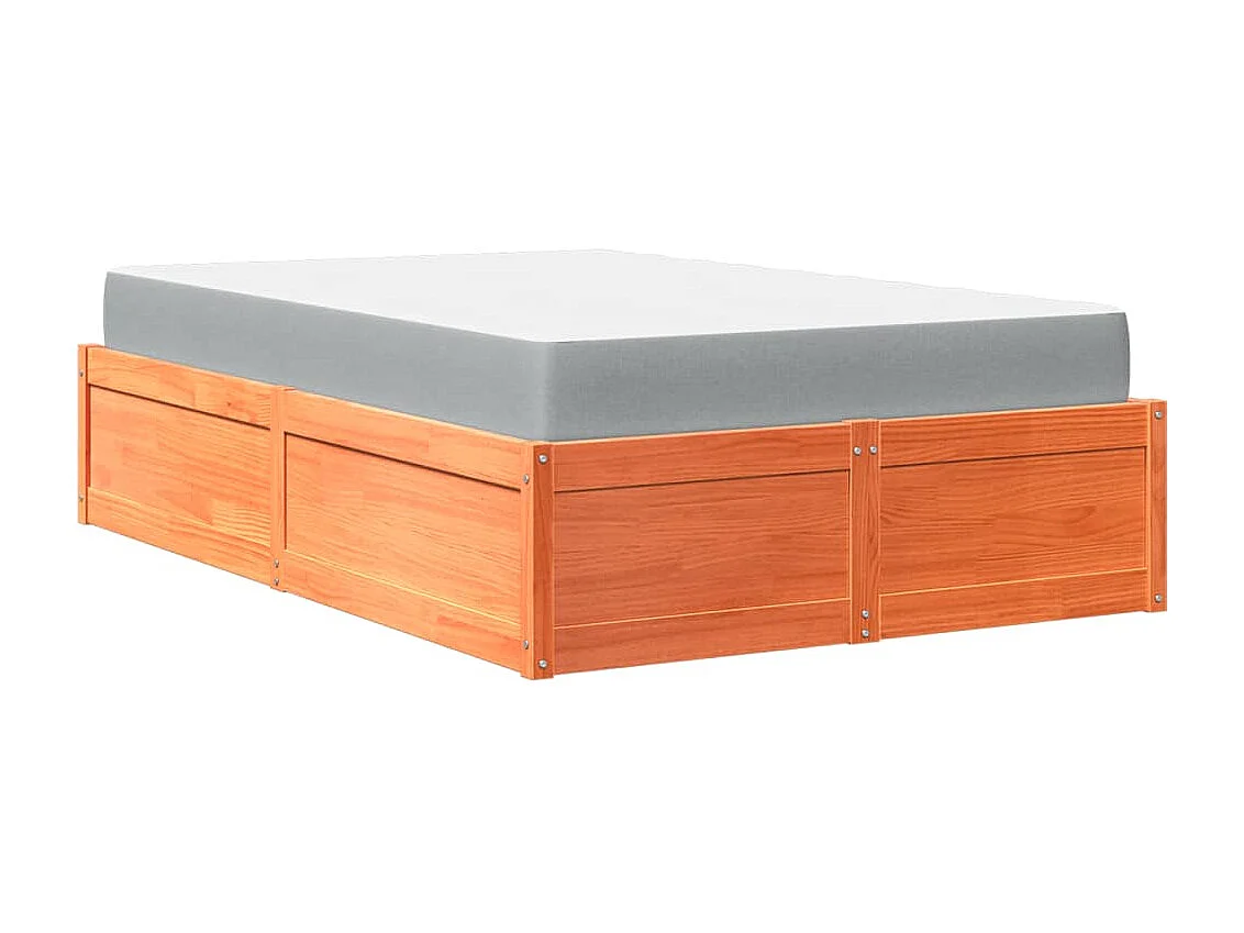 Bed met matras massief grenenhout wasbruin 120x190 cm