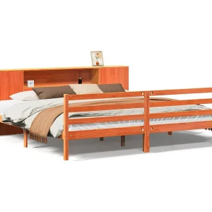 Bed met boekenkast zonder matras grenenhout wasbruin 200×200 cm Bed met boekenkast zonder matras grenenhout wasbruin 200×200 cm