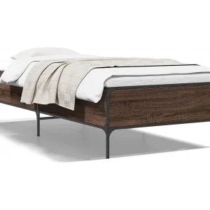 Bedframe bewerkt hout en metaal bruin eikenkleurig 90×200 cm Bedframe bewerkt hout en metaal bruin eikenkleurig 90×200 cm