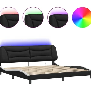 Bedframe met LED zonder matras "Hvar" zwart en wit 200×200 cm Bedframe met LED zonder matras "Hvar" zwart en wit 200×200 cm