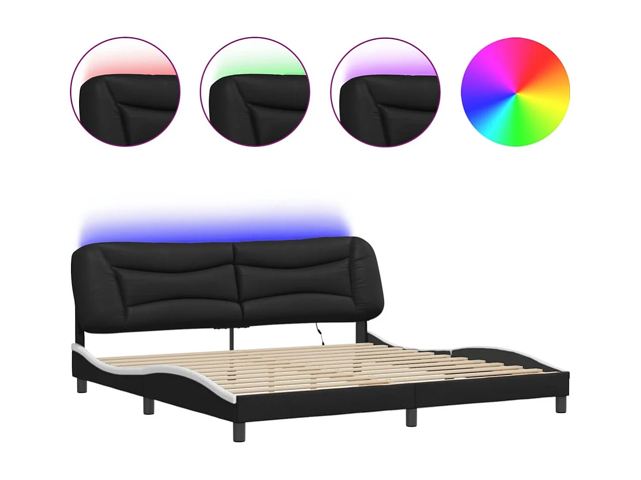 Bedframe met LED zonder matras "Hvar" zwart en wit 200x200 cm